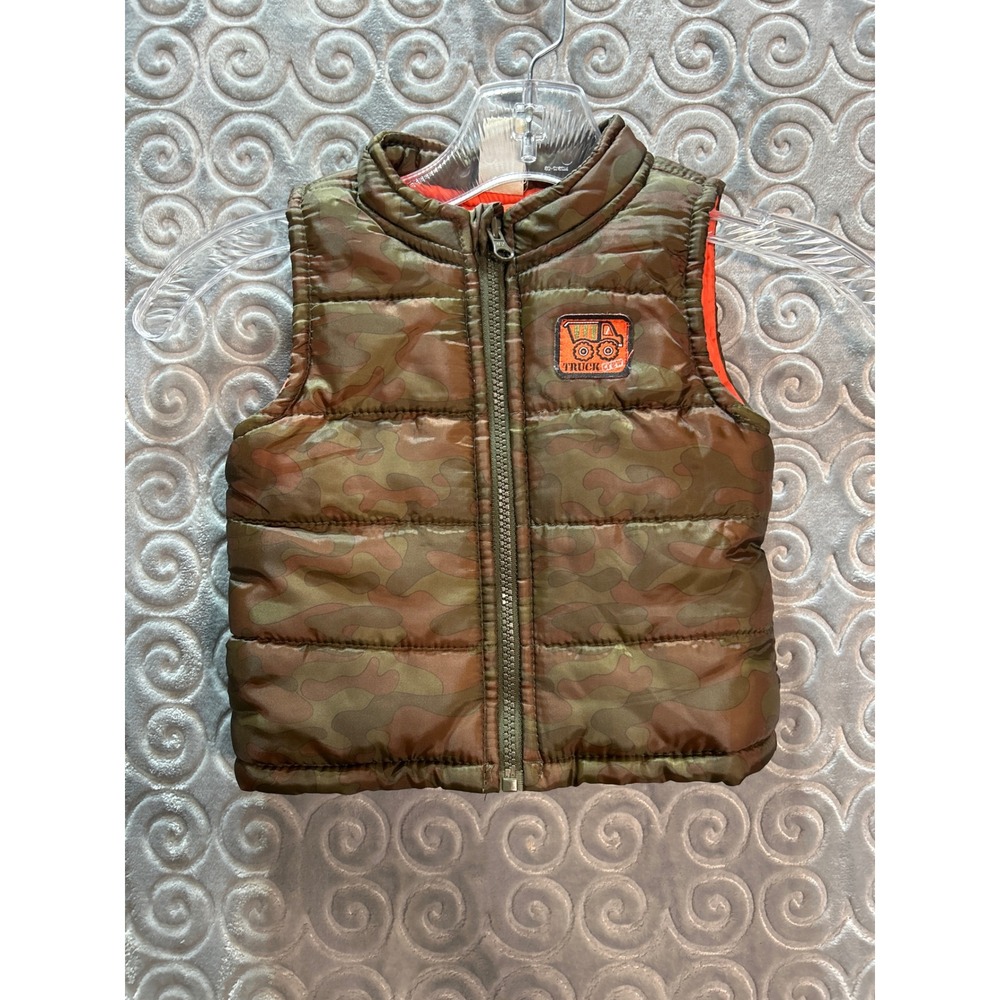 Healthtex Baby Boys Camo Puffer Vest 18m Orange Lining Truck‎ Patch